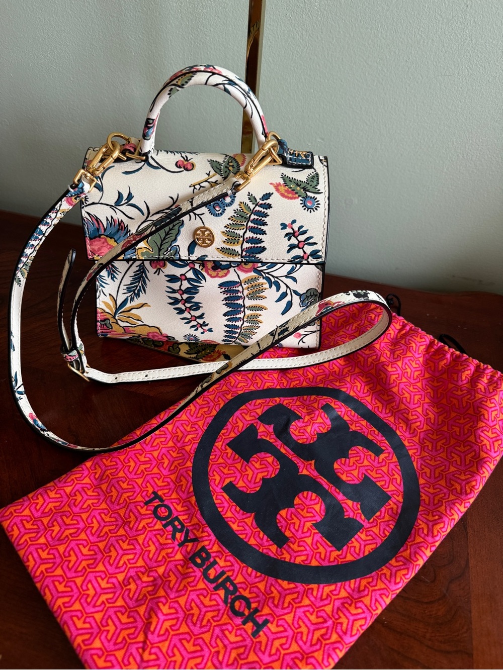 Tory Burch White Floral Mini Satchel with Dustbag